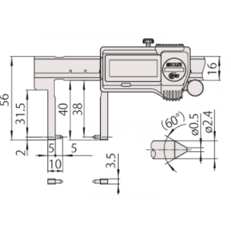 Mitutoyo Dijital Dış Kanal Kumpası (Nokta Çeneli Tip) 150 mm | 573-652-20