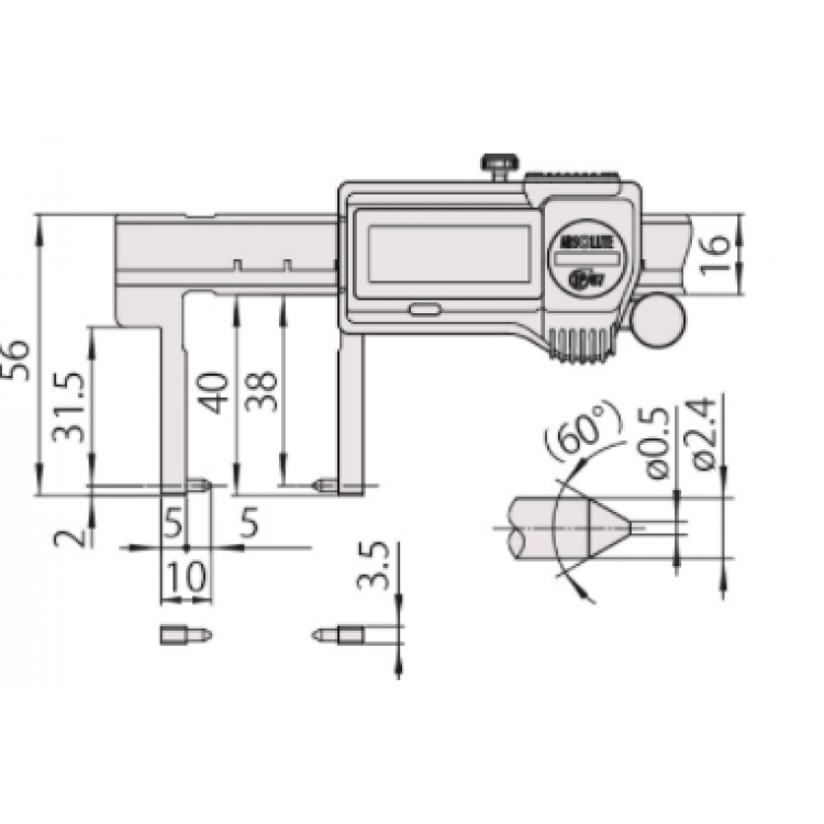 Mitutoyo Dijital Dış Kanal Kumpası (Nokta Çeneli Tip) 150 mm | 573-654-20