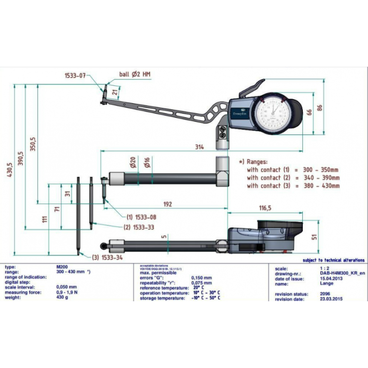 Kroeplin Mekanik İç Çap Kanal Komparatörü '300-430 mm' | H4M300