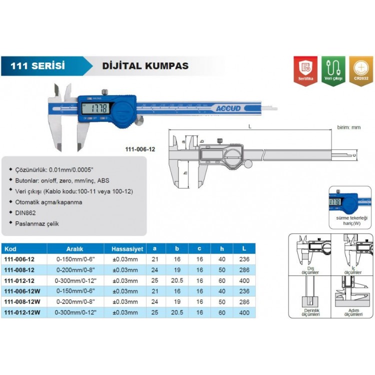 Accud Dijital Kumpas 300mm | 111-012-12