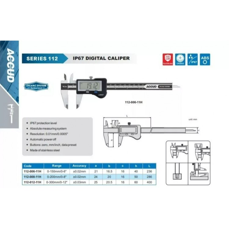 Accud Dijital Kumpas 150 mm IP67 | 112-006-11H
