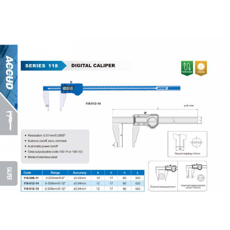 Accud Dijital Kumpas 0-200 mm/118-008-11