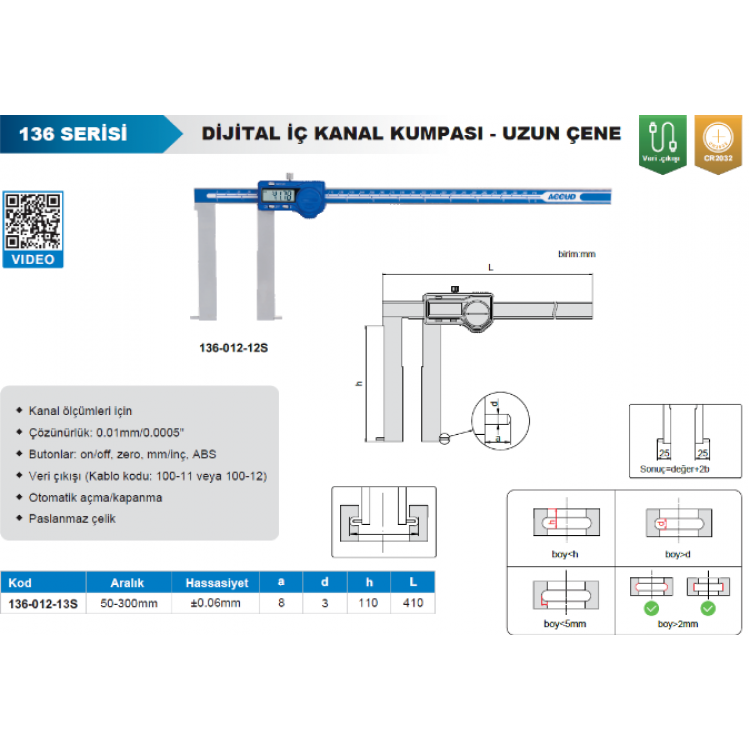 Accud Dijital İç Çap Kumpası-Pimli 136 Serisi - Uzun Çeneli/136-012-13S