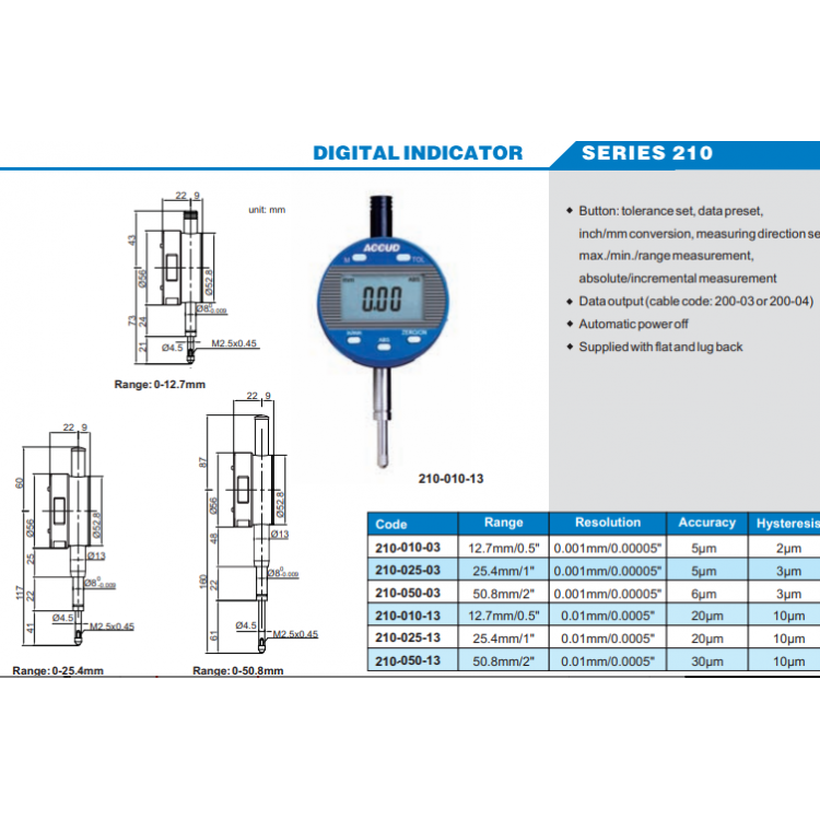 ACCUD Mekanik Komparatör Saati 25,4mm/1" | 210 -025-03