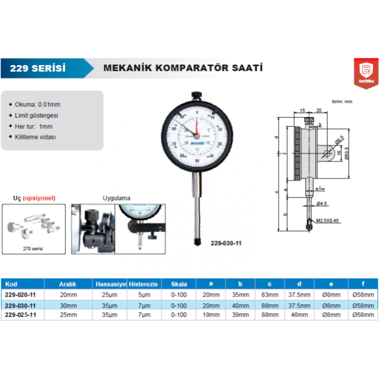 Accud Mekanik Komparatör Saati/229-020-11