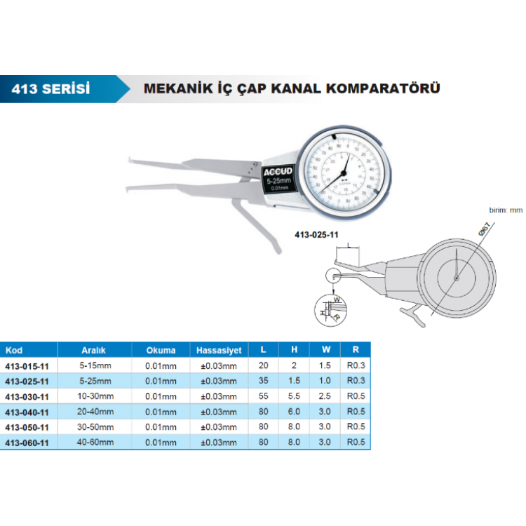 Accud Mekanik İç Çap Kanal Komparatörü 10-30mm / 413-030-11
