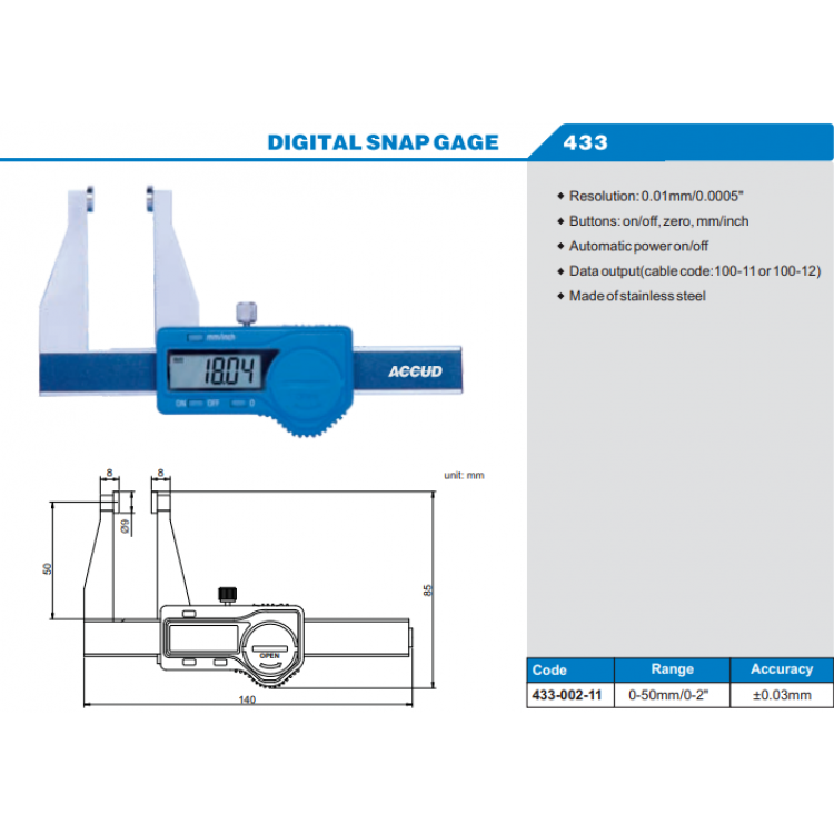 ACCUD Dijital Özel Kumpas 0-50mm  | 433-002-11