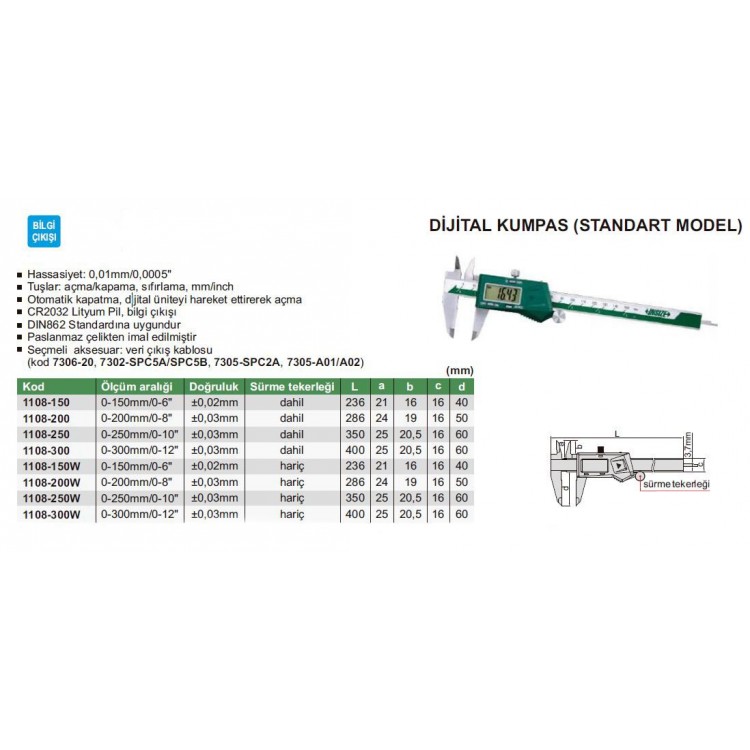 Insize Dijital Kumpas 300mm | 1108-300